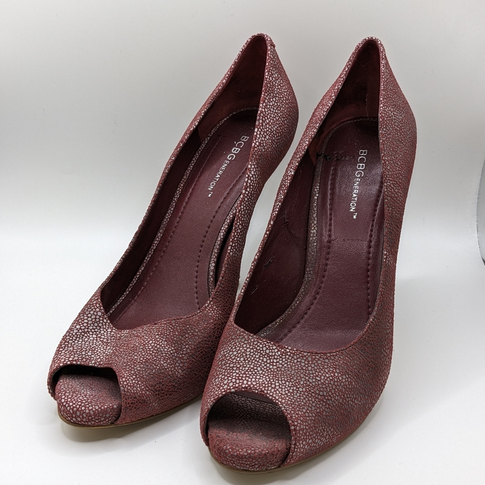 BCBGENERATION HIGH HEELS PEEP TOE LEATHER HIGH HEELS 10